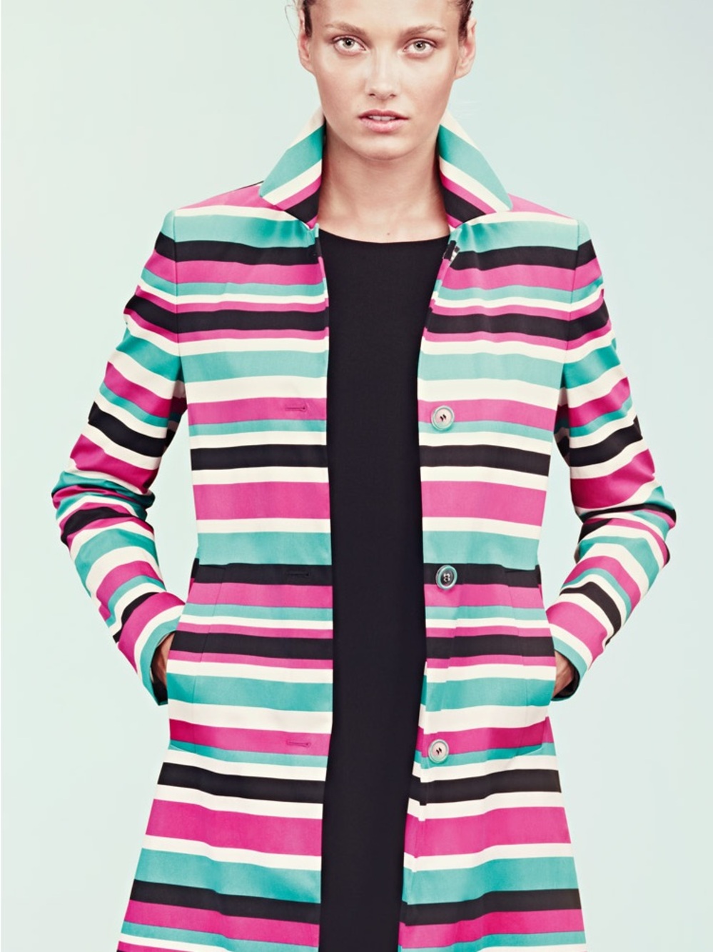 HUGO by Hugo Boss Vintage Style Vibrant Multi-Color Striped Button Front Coat
